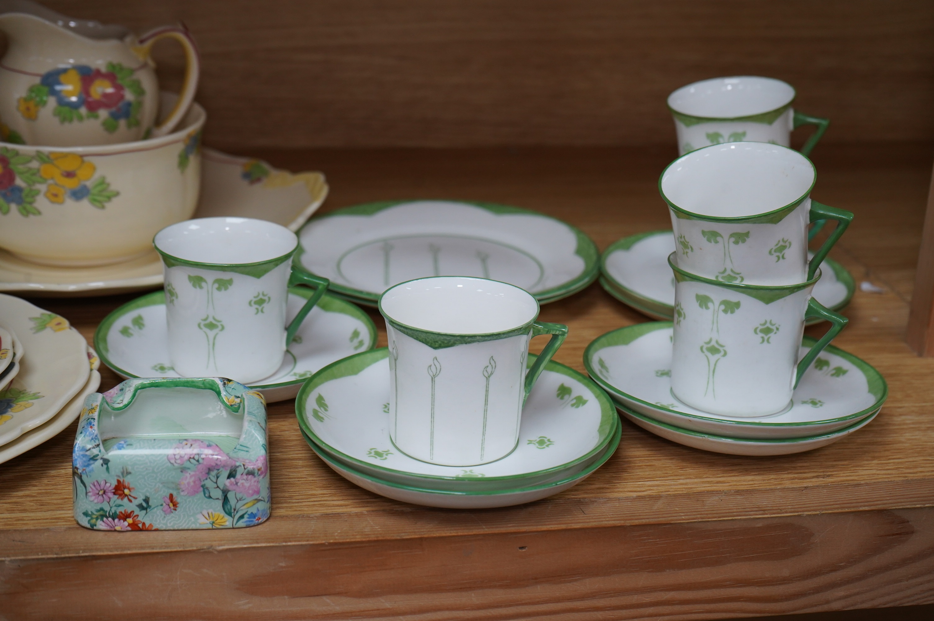 Foley Peacock Potteries teaware, a Doulton Minden pattern part teaset and a Shelley ashtray. Condition - good
